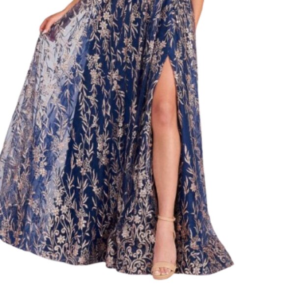 NWT Colette CL2022 Tulle Prom Dress Navy/Gold Size 00 - Picture 2 of 5